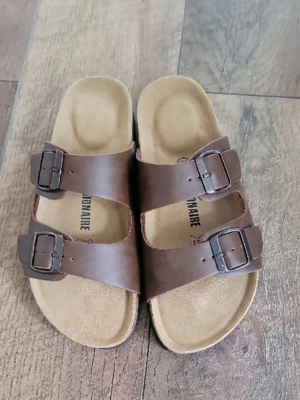 Cushionaire Women’s Brown Double-Buckle Slide Sandals - Picture 2 of 3